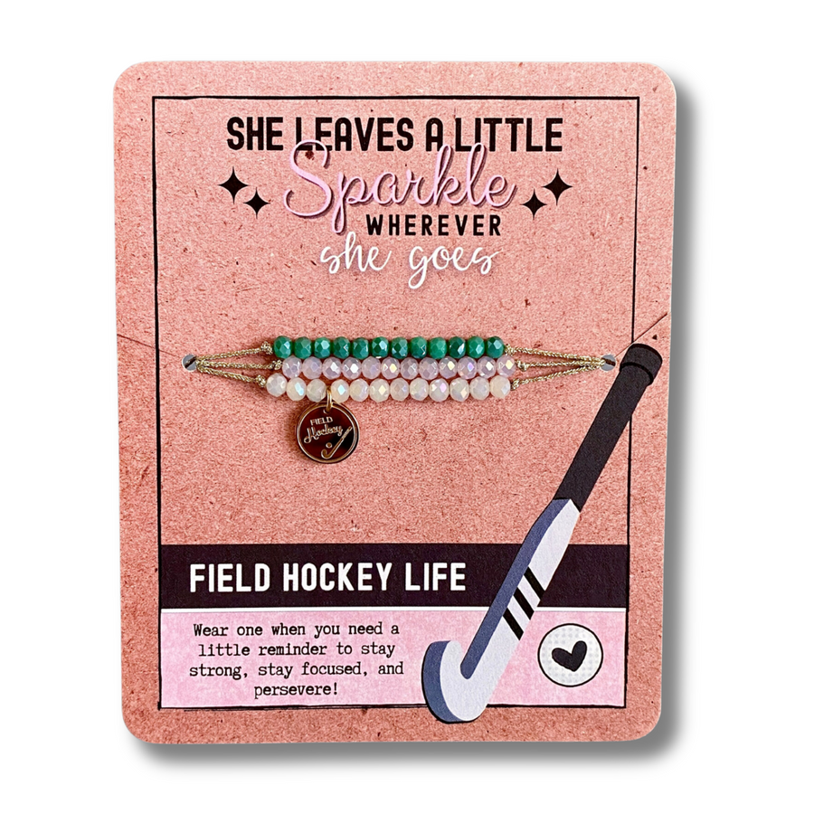 Field Hockey Life Charm Bracelet Set with 14K Gold plated 'Field Hockey' charm.