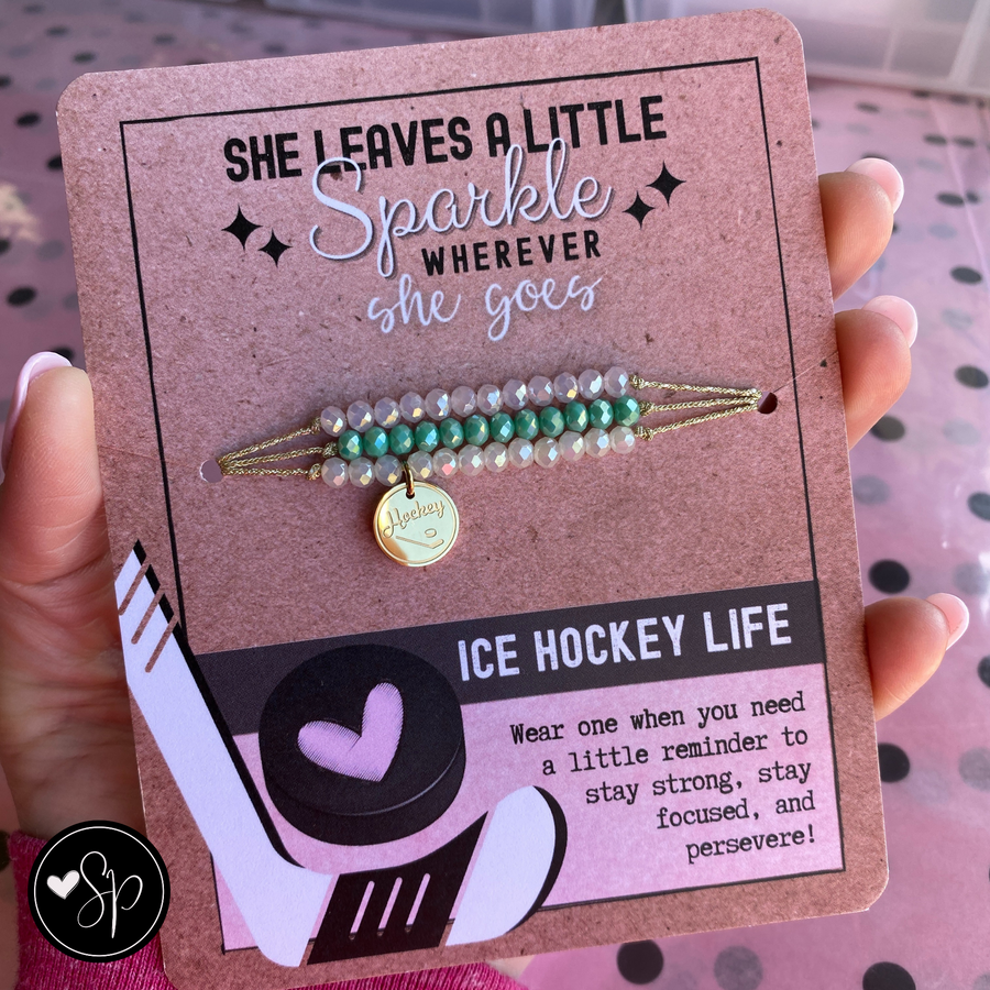 Ice Hockey Life Charm Bracelet Set with 14K Gold plated 'Ice Hockey' charm.