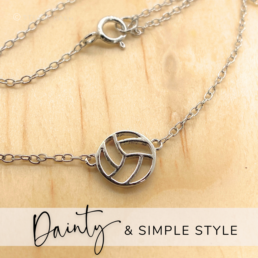 Tiny, dainty .925 silver Volleyball Necklace.