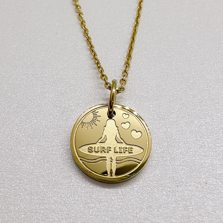 Women's Surfboard necklace - dainty surfer necklace for her. Gift for surfer.