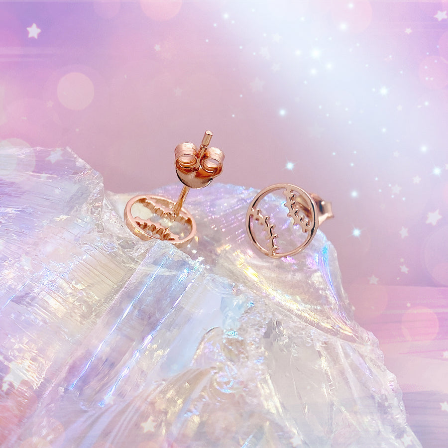 Tiny .925 silver Softball Earrings, in Rose Gold.