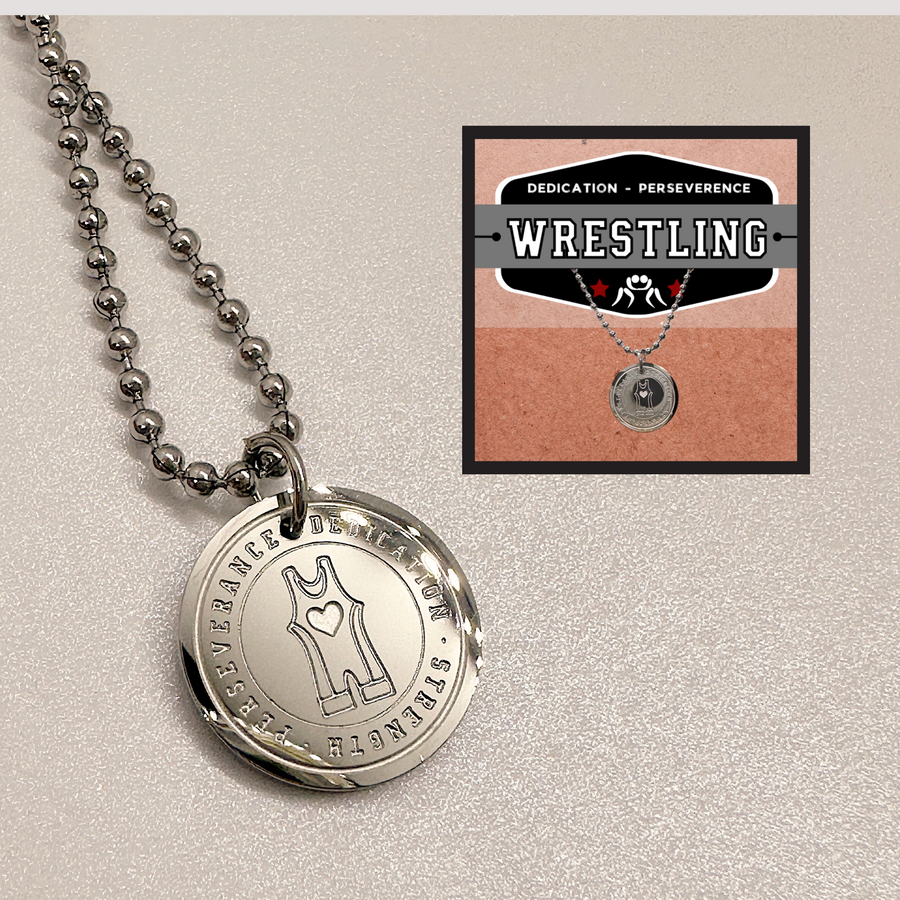 16MM Wrestling disc charm necklace.
Dedication - Strength - Perseverance