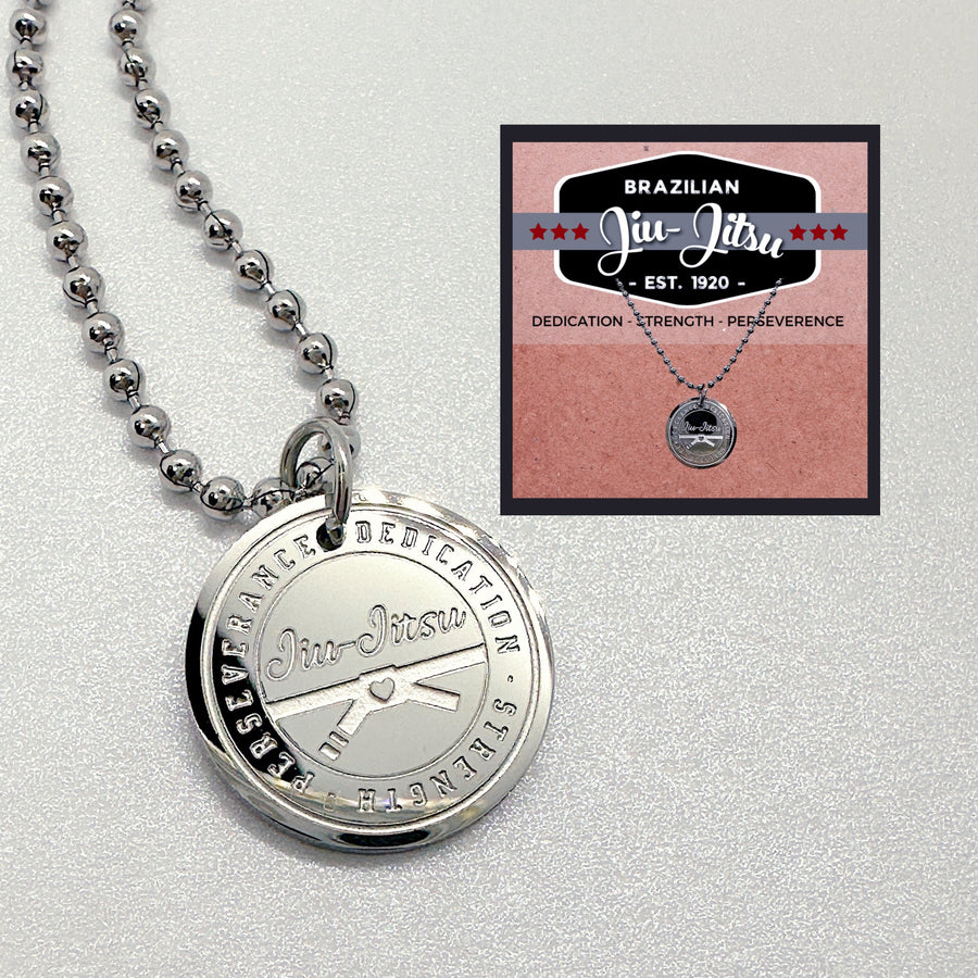 16MM Jiu-Jitsu disc charm necklace.
Dedication - Strength - Perseverance