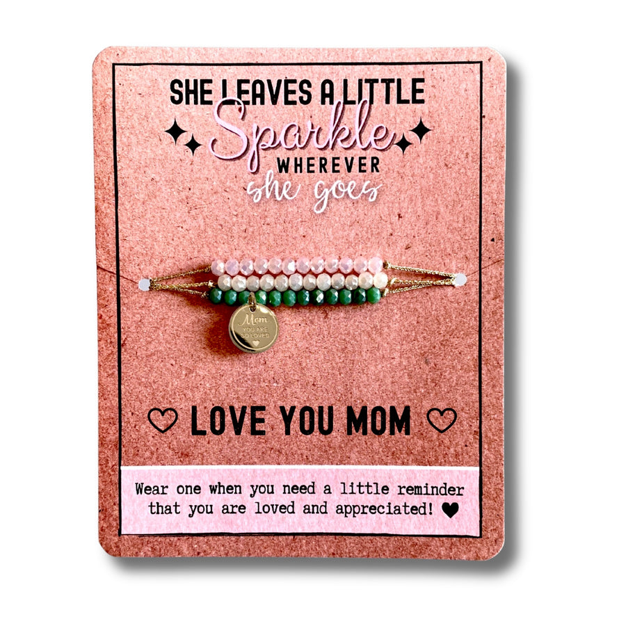 Love You Mom Charm Bracelet set with 14K Gold plated 'Mom You are so Loved' charm, the Perfect little something.