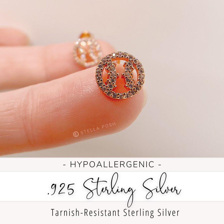 Tiny .925 Sterling Silver Softball Earrings with premium cubic zirconia stones in a pavé setting.