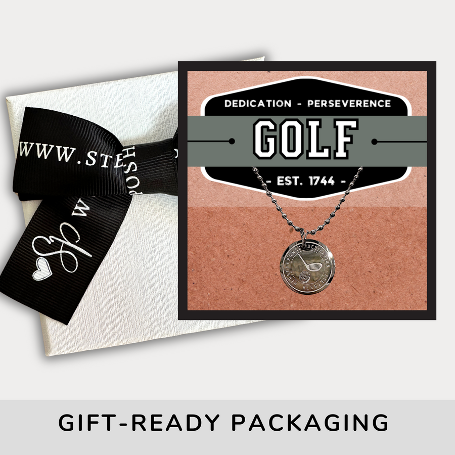 16MM Golf disc charm necklace, with gift ready packaging.
Dedication - Strength - Perseverance