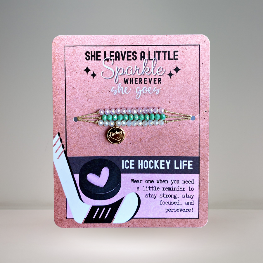 Ice Hockey Life Charm Bracelet Set with 14K Gold plated 'Ice Hockey' charm.