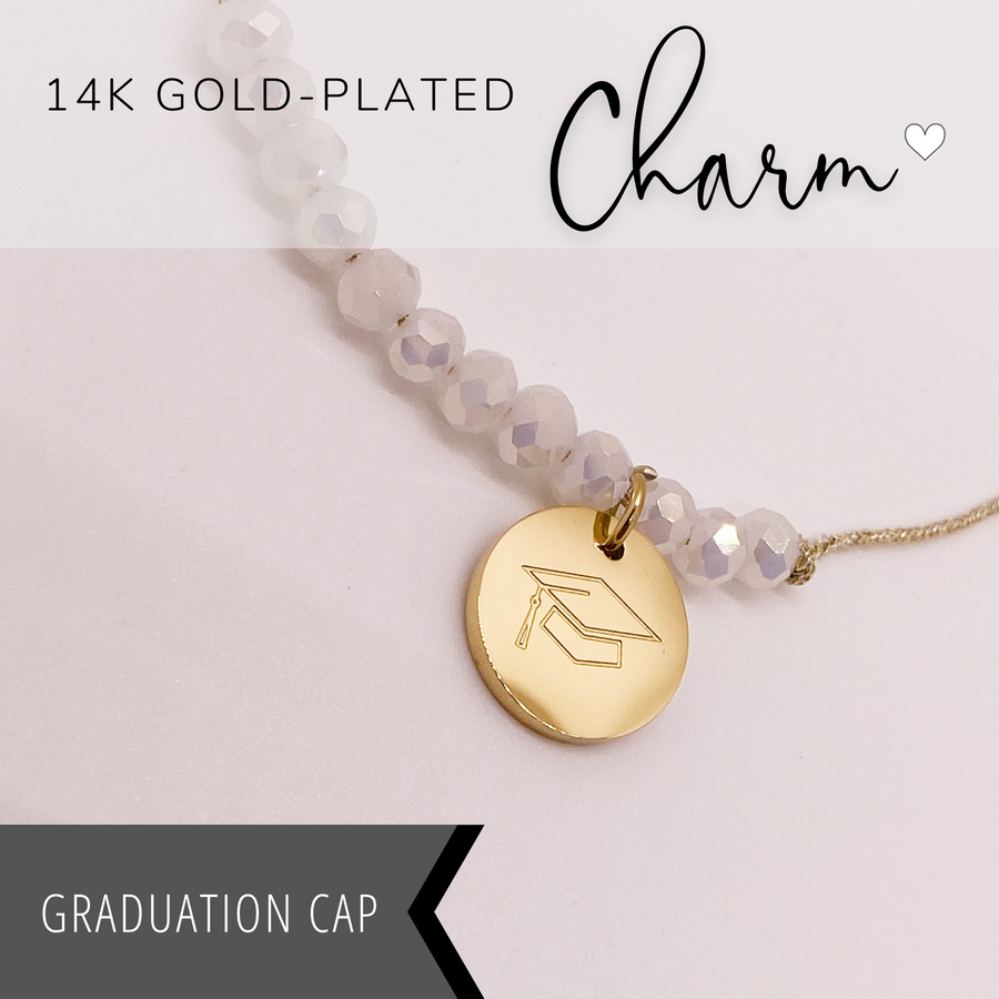 Congratulations, Graduate! Charm Bracelet with 14K Gold plated 'Graduation Cap' charm.