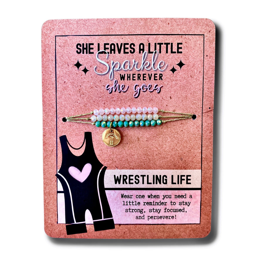 Wrestling Life Charm Bracelet Set with 14K Gold plated 'Wrestling Life' charm.