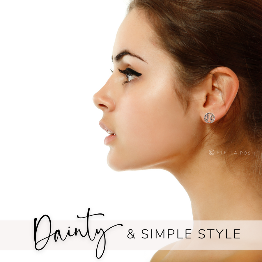 Model wearing dainty Softball earrings, suitable for sensitive ears.