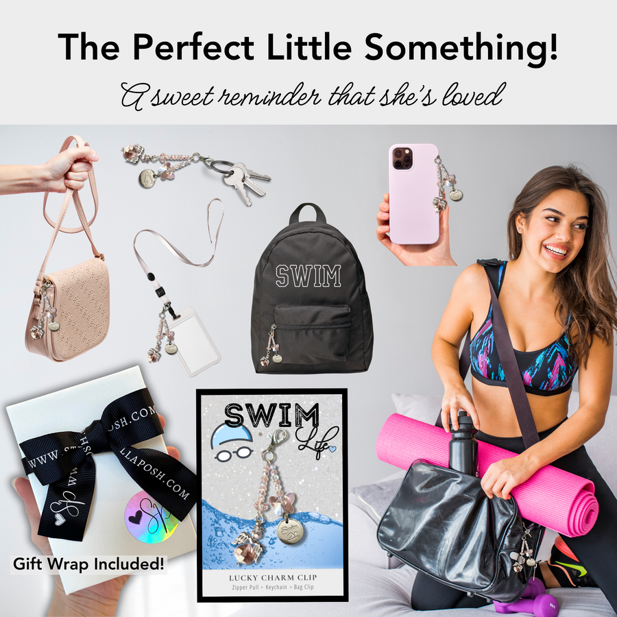 Swim Life Charm Clip with 'Swiml' charm, the PERFECT little something.