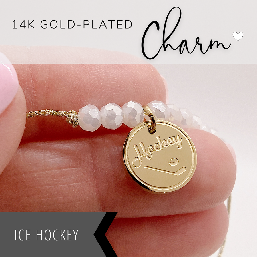 Ice Hockey Life Charm Bracelet  with 14K Gold plated 'Ice Hockey' charm.