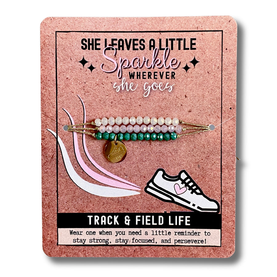 Track and Field Life Charm Bracelet Set with 14K Gold plated 'Run Shoe' charm, the Perfect little something.