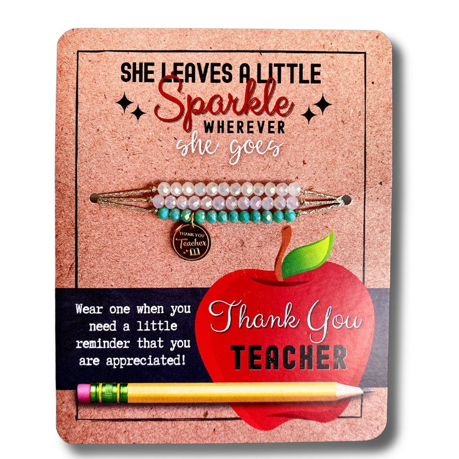 Thank You Teacher Charm Bracelet Set with 14K Gold plated 'Thank You Teacher' charm.