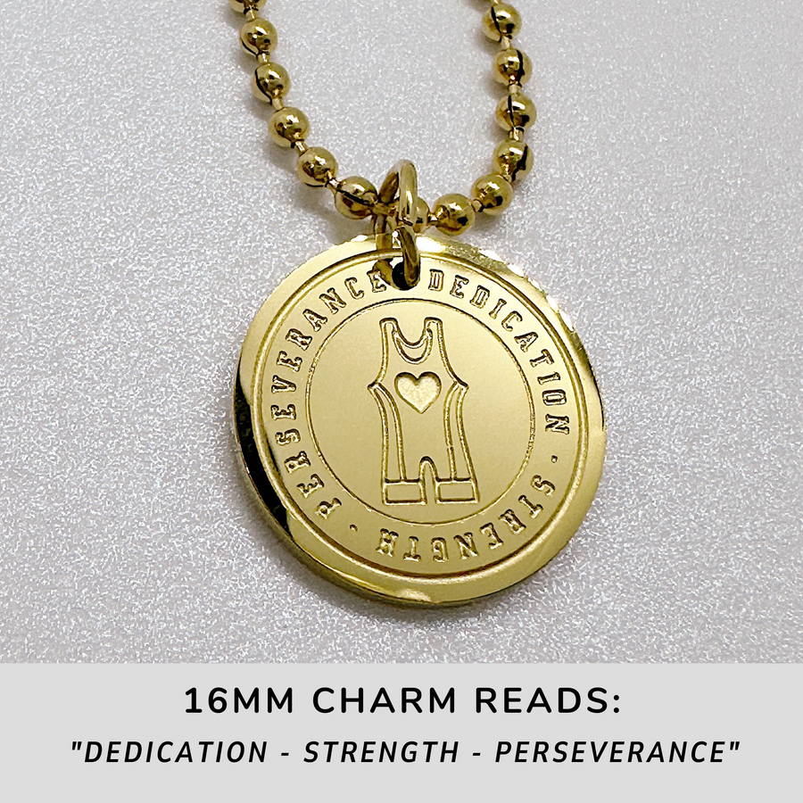 16MM Wrestling disc charm necklace.
Dedication - Strength - Perseverance