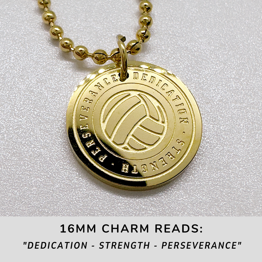 16MM Volleyball disc charm necklace.
Dedication - Strength - Perseverance