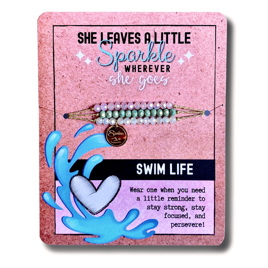 Swim Life Charm Bracelet Set with 14K Gold plated 'Swim' charm.