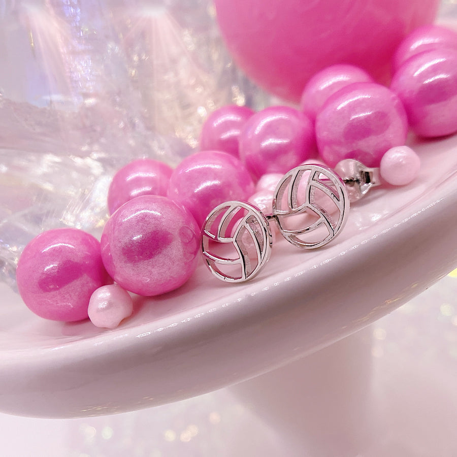 Tiny .925 Sterling Silver Volleyball Earrings.