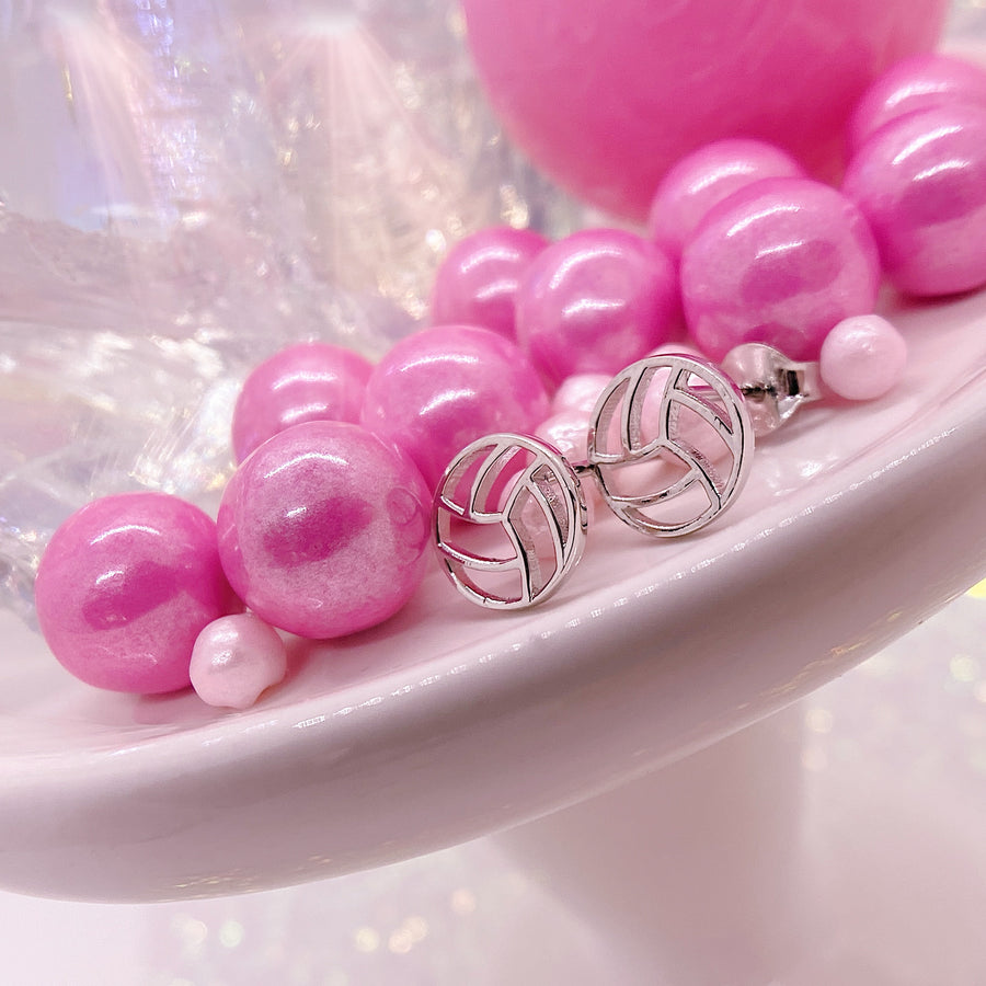 Tiny .925 Sterling Silver Volleyball Earrings..