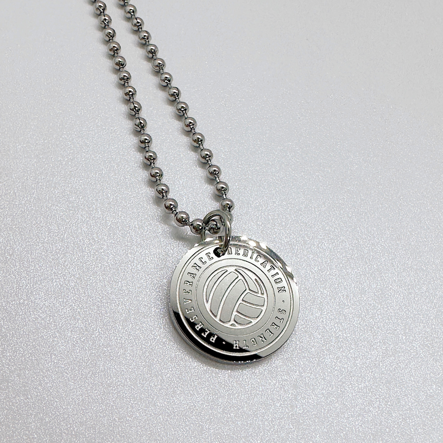 16MM Volleyball disc charm necklace in silver.
