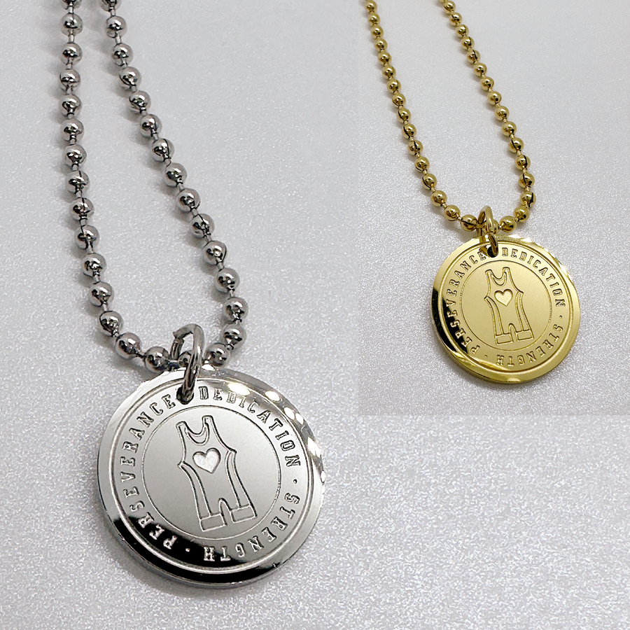 16MM Wrestling disc charm necklace in Silver or Gold.
Dedication - Strength - Perseverance