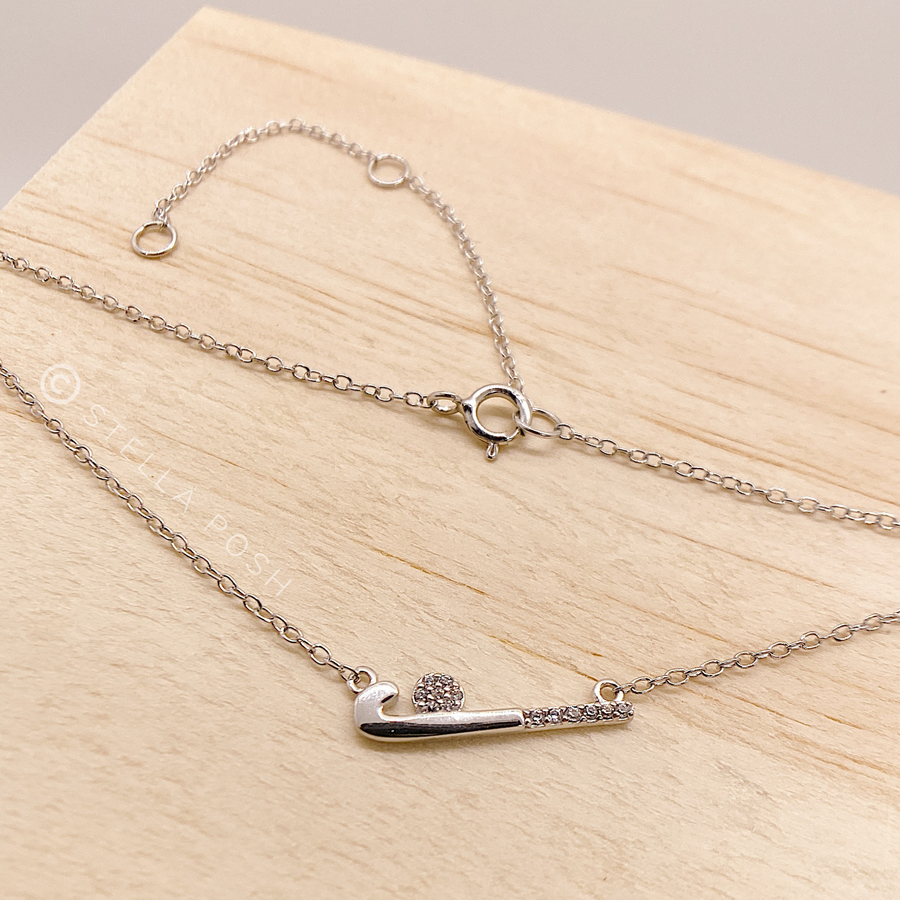 thumbnail interactive-video image 1 of Jewellerybox 925 Sterling Silver Hockey Stick Pendant Necklace – 14-32 Inch Adjustable Chain 1 of 3