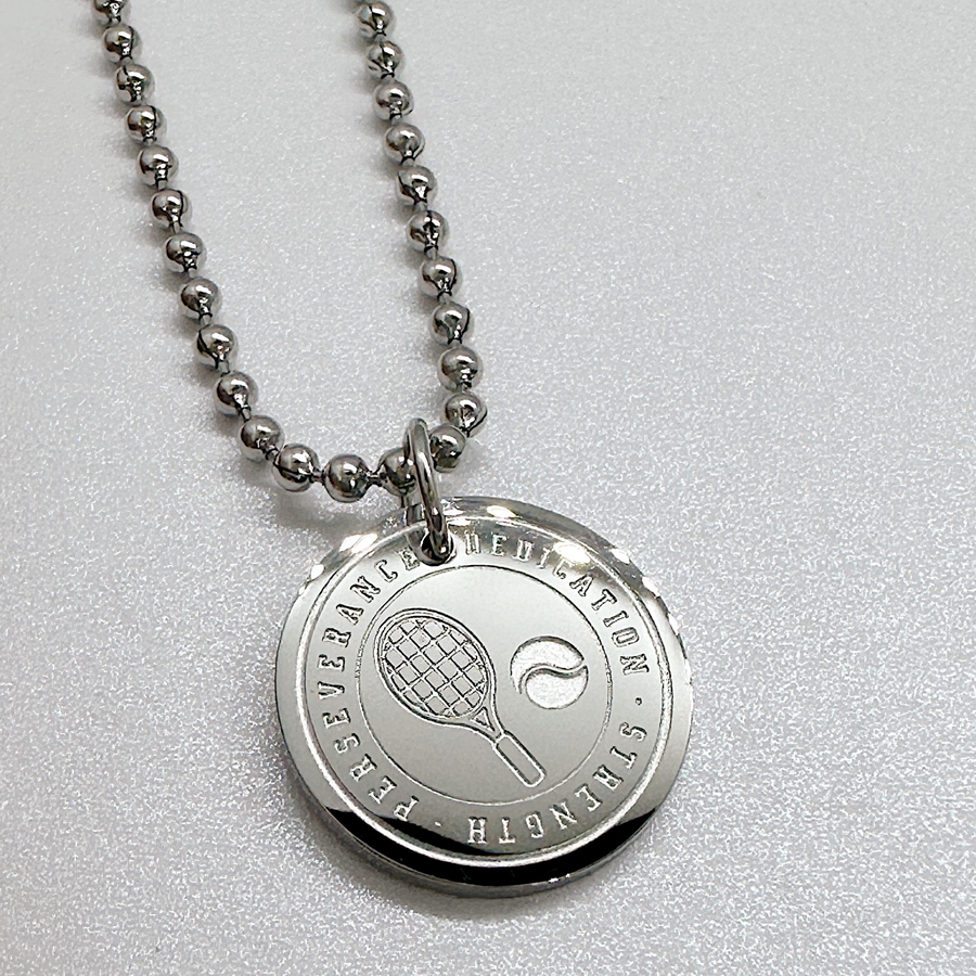16MM Tennis disc charm necklace.
Dedication - Strength - Perseverance