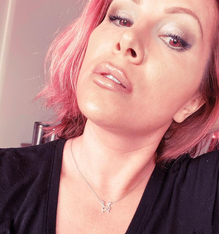 Model wearing Dainty .925 Sterling Silver Indoor Exercise Cycle Necklace.