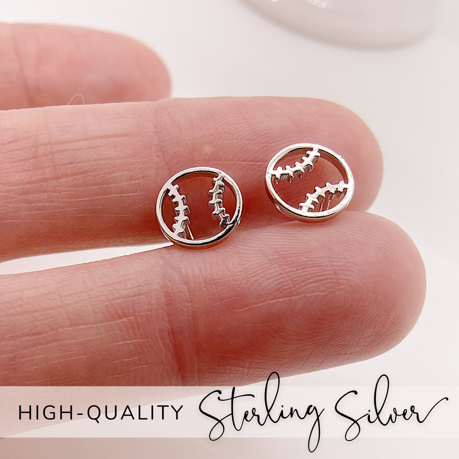 Tiny .925 High Quality Sterling Silver Softball Earrings.