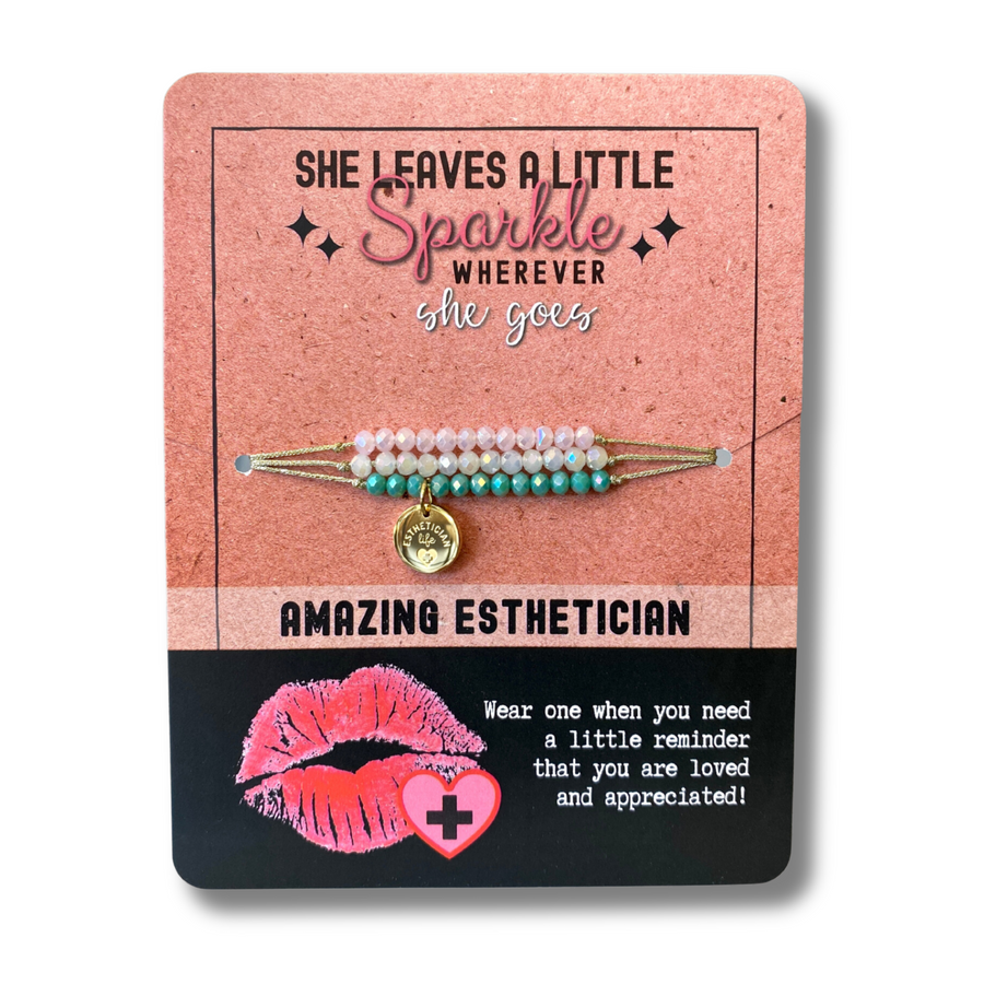 Amazing Esthetician Charm Bracelet Set with 14K Gold plated 'Esthetician Life' charm, the Perfect little something.