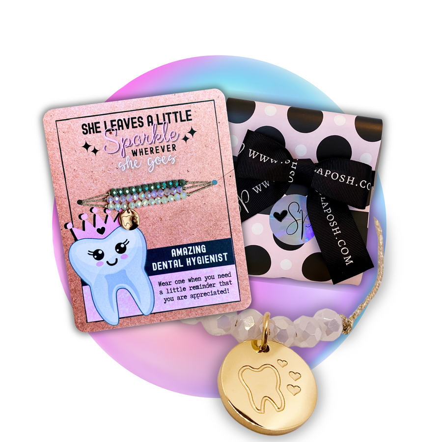 Amazing Dental Hygienist Charm Bracelet Set with 14K Gold plated 'Tooth' charm, with  gift ready packaging.