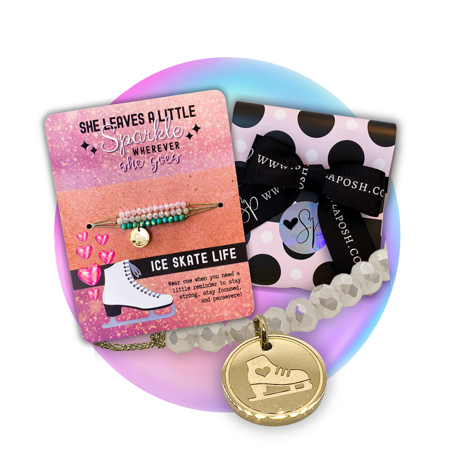 Ice Skate Life Charm Bracelet Set with 14K Gold plated 'Ice Skate' charm, with gift package.
