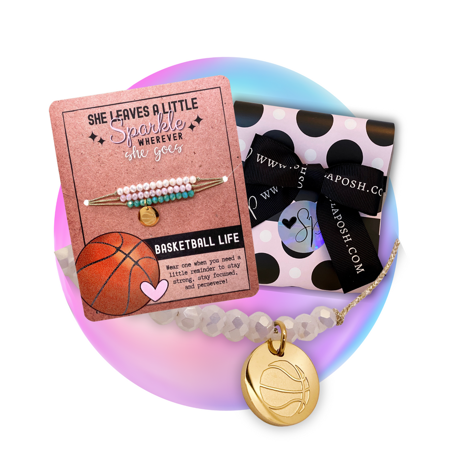 Basketball Life Charm bracelet set with 14K Gold plated 'Basketball' charm, with gift ready packaging.