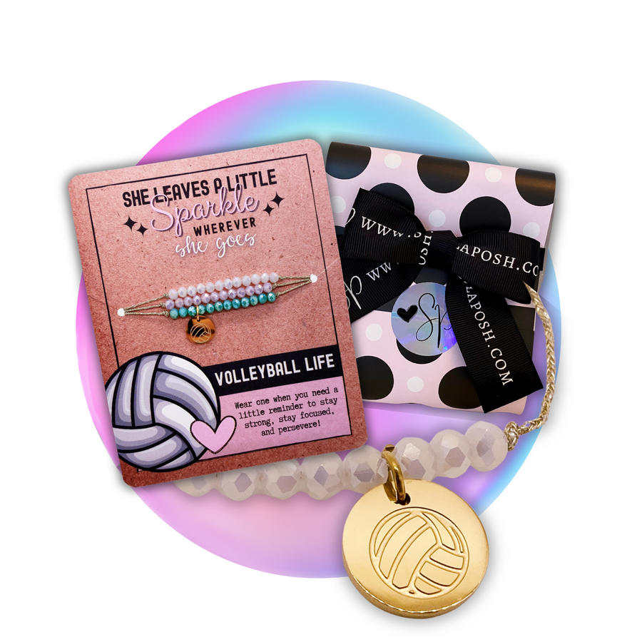 Volleyball Life Charm Bracelet with 14K Gold plated 'Volleyball' charm with gift package.