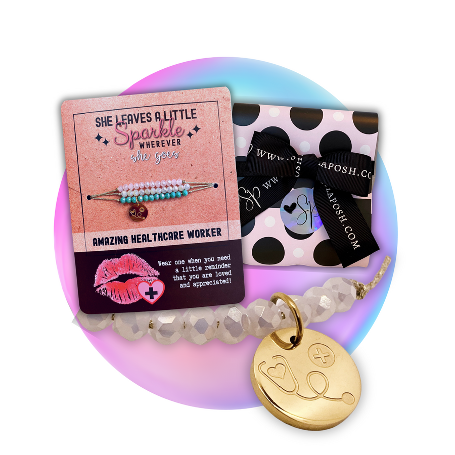 Amazing Healthcare Worker Charm Bracelet set with 14K Gold plated 'Stethoscope' charm, with gift ready packaging.