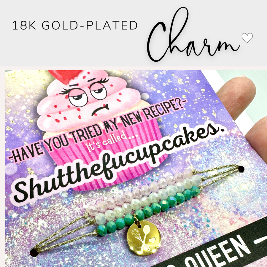 Baking Queen Charm Bracelet Set with 18K Gold plated 'Spoon and Whisk' charm, the Perfect little something.