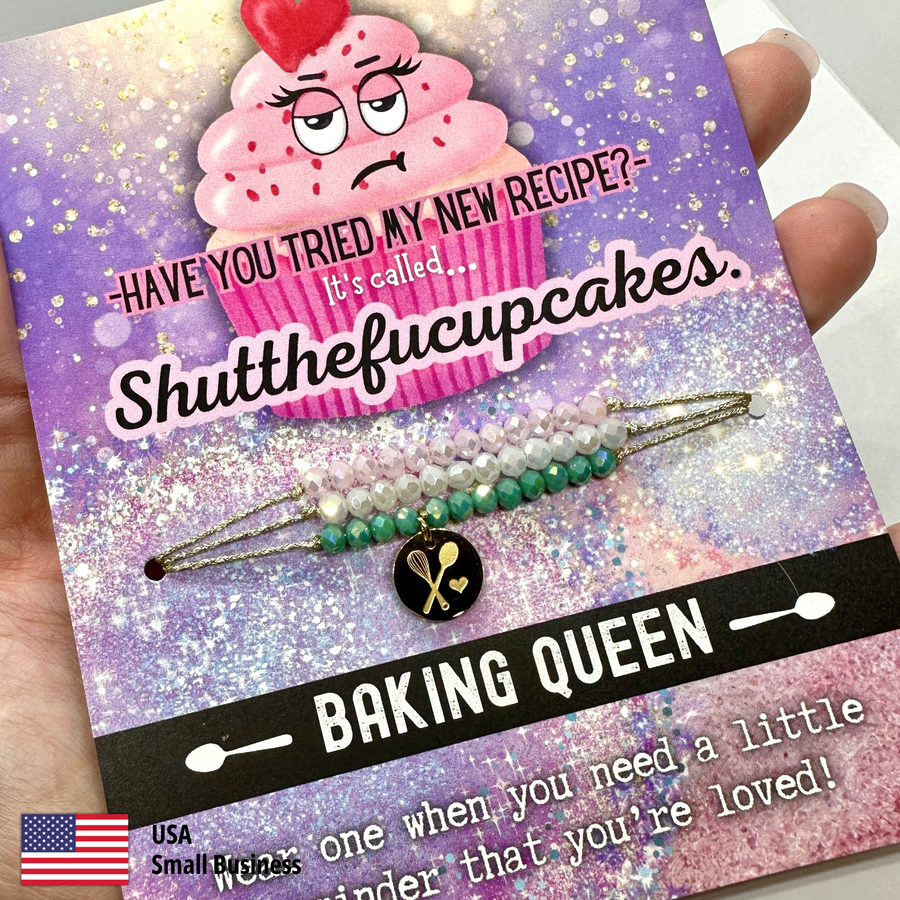 Baking Queen Charm Bracelet Set with 18K Gold plated 'Spoon and Whisk' charm, the Perfect little something.