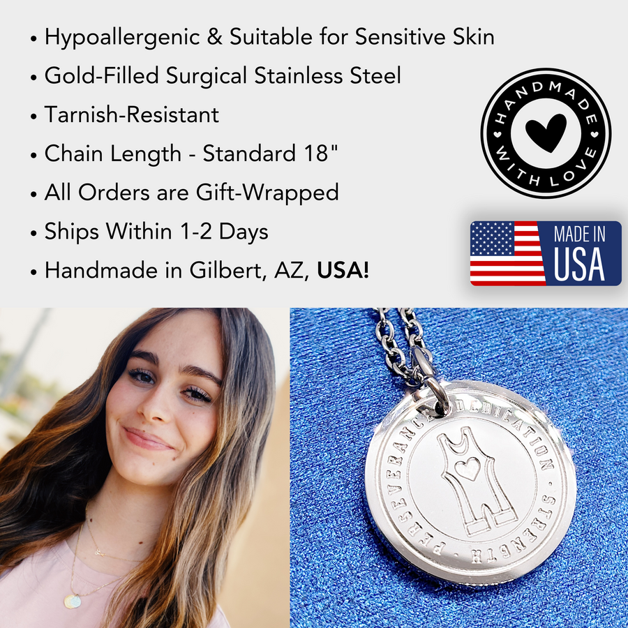 Disc charm necklace information details.