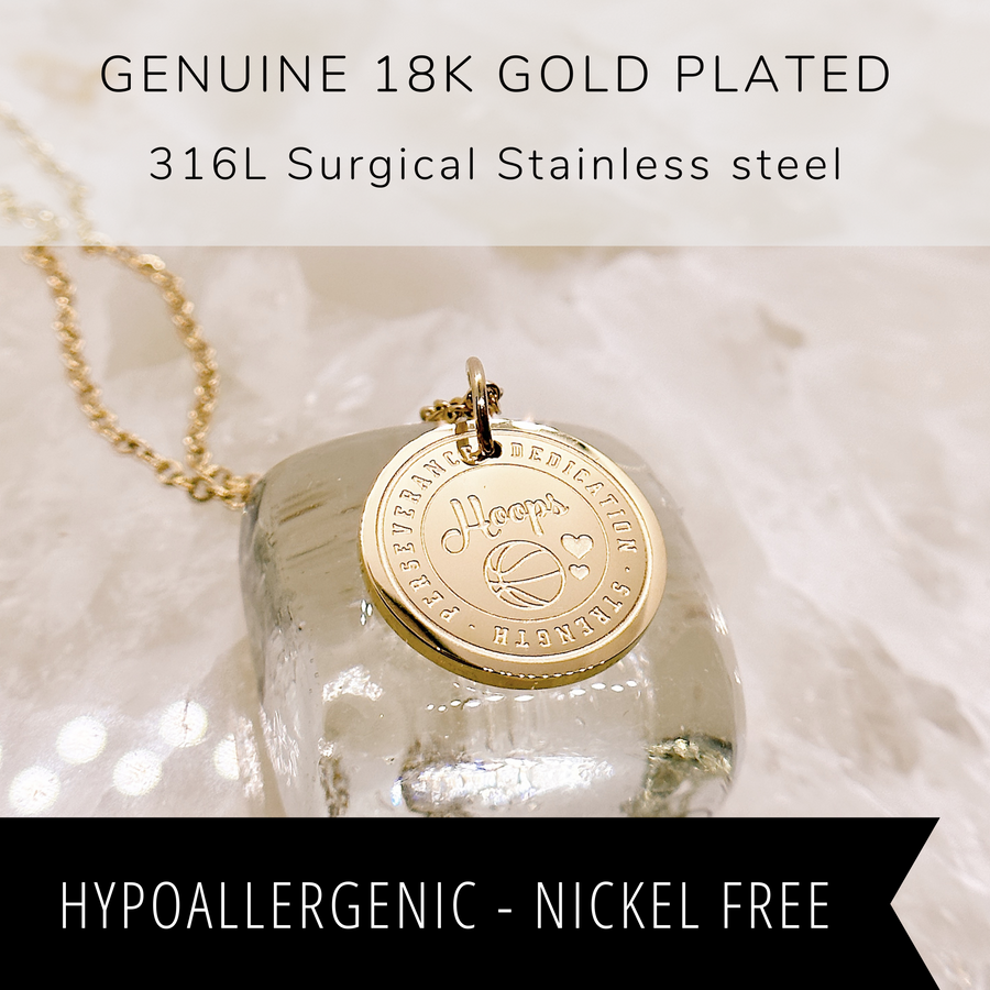 18K gold plated basketball disc charm necklace.