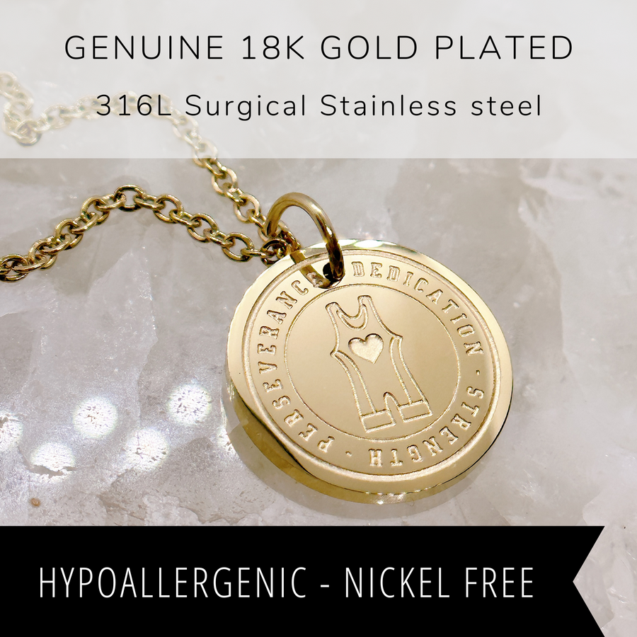 18K gold pllated wrestling disc charm necklace. 