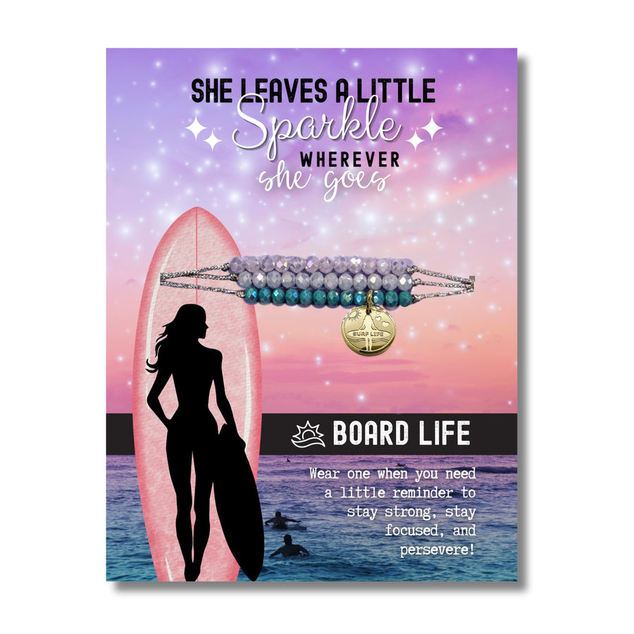 Board Life Charm Bracelet Set with 14K Gold plated 'Surf's Up' charm, the Perfect little something.