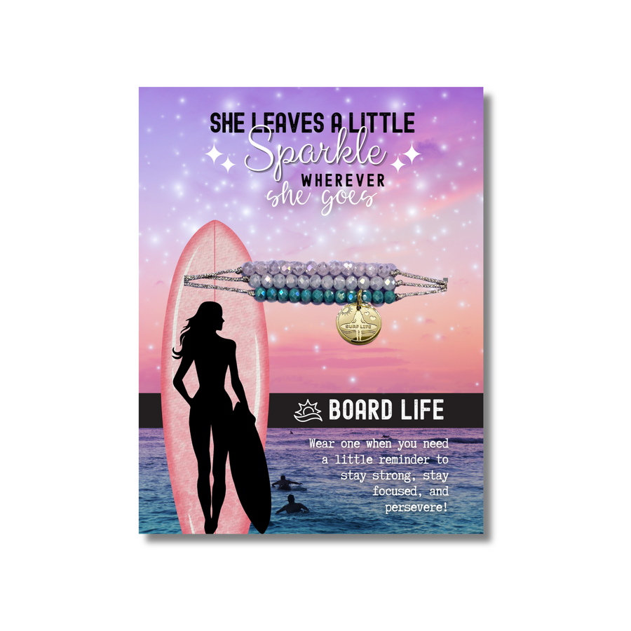 Board Life Charm Bracelet Set with 14K Gold plated 'Surf's Up' charm, the Perfect little something.