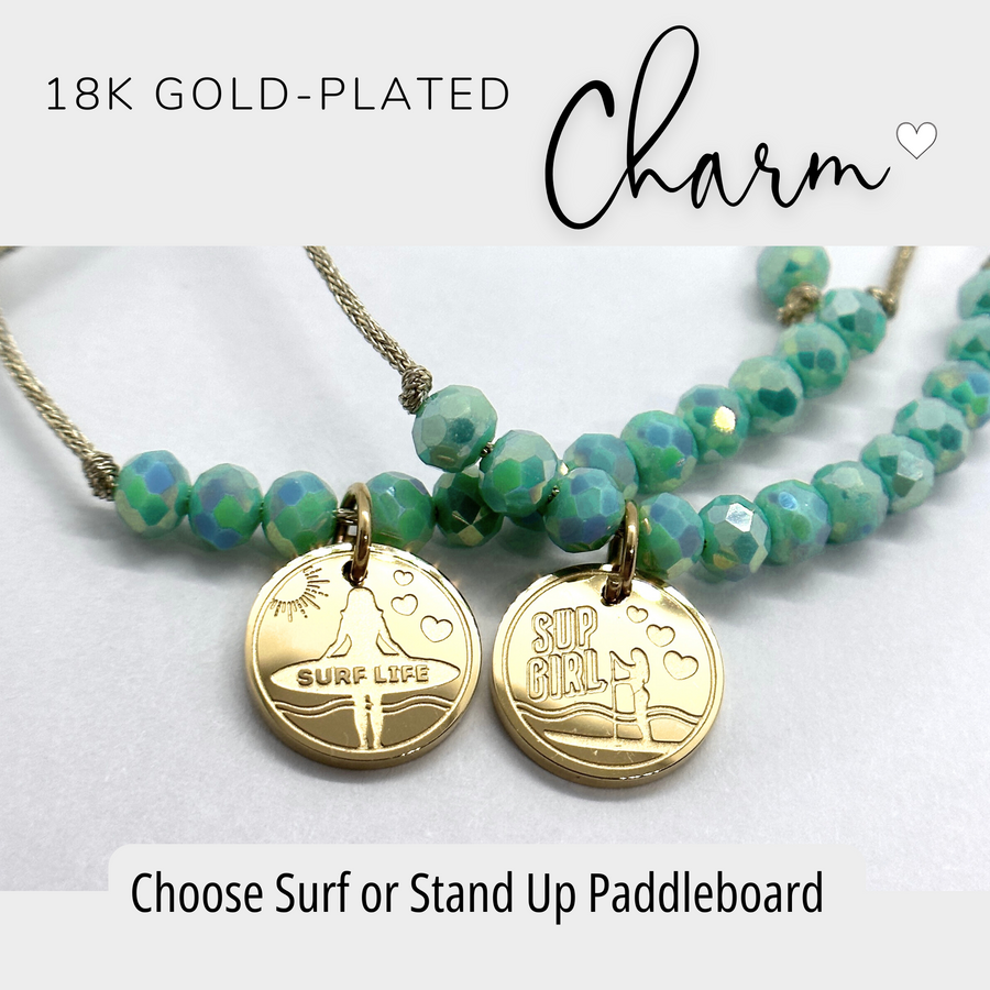 Choose Surf or Stand Up Paddleboard 18K gold plated charm.