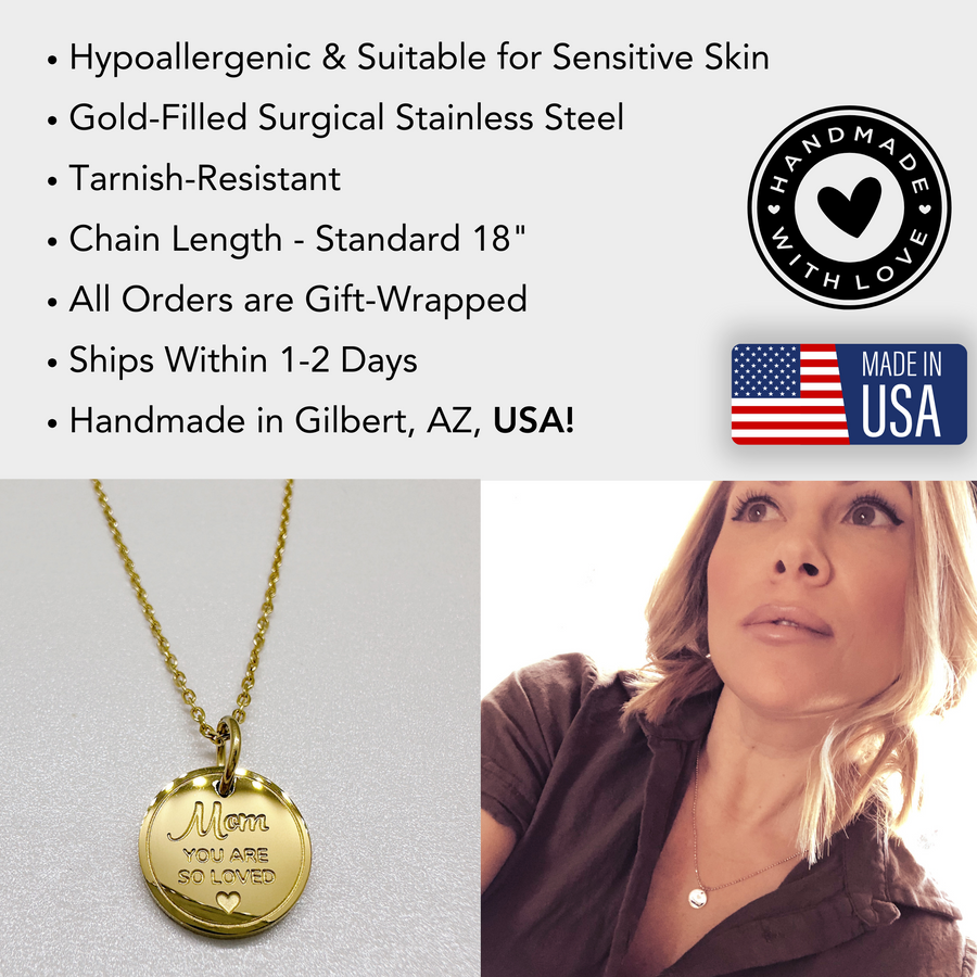 Mom  Mother disc charm necklace information details