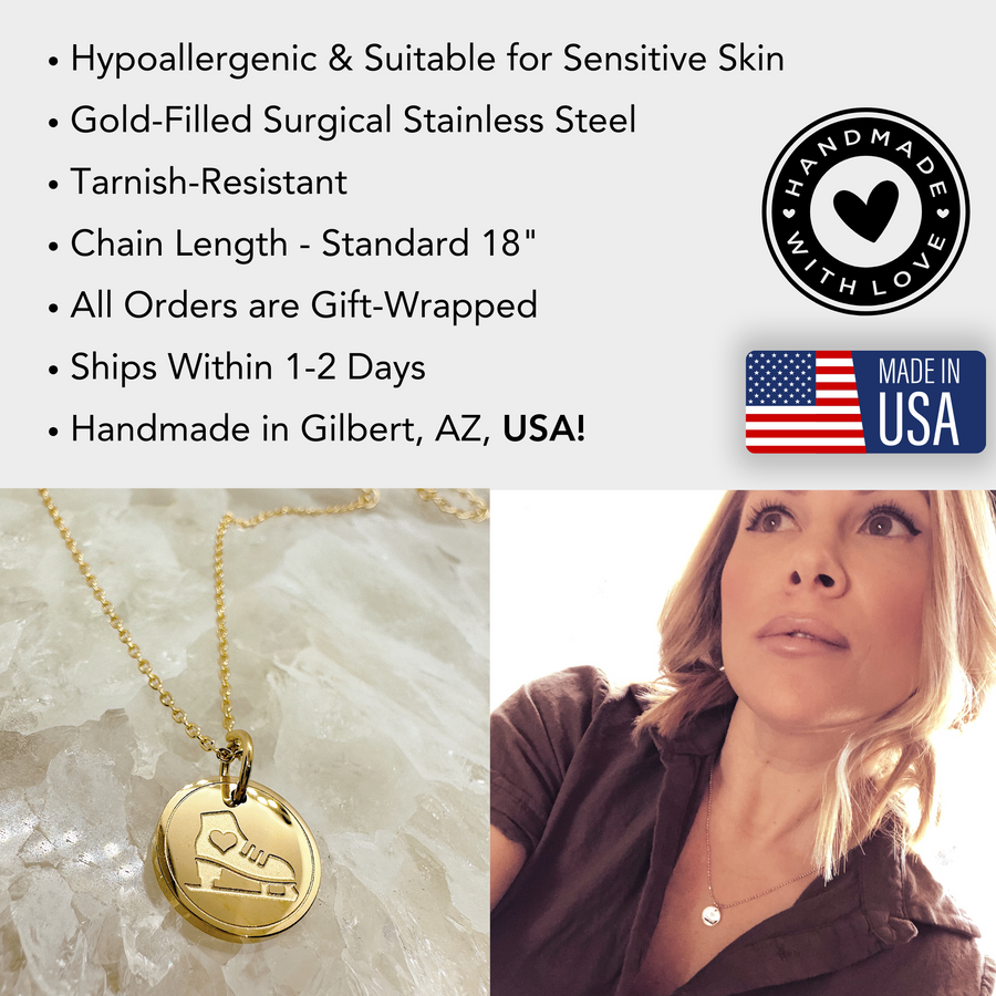 At-a-Glance Disc charm necklace information details.