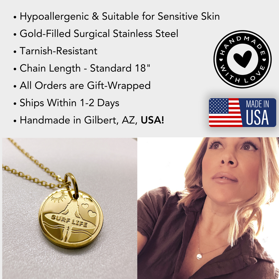 Disc charm necklace information details.