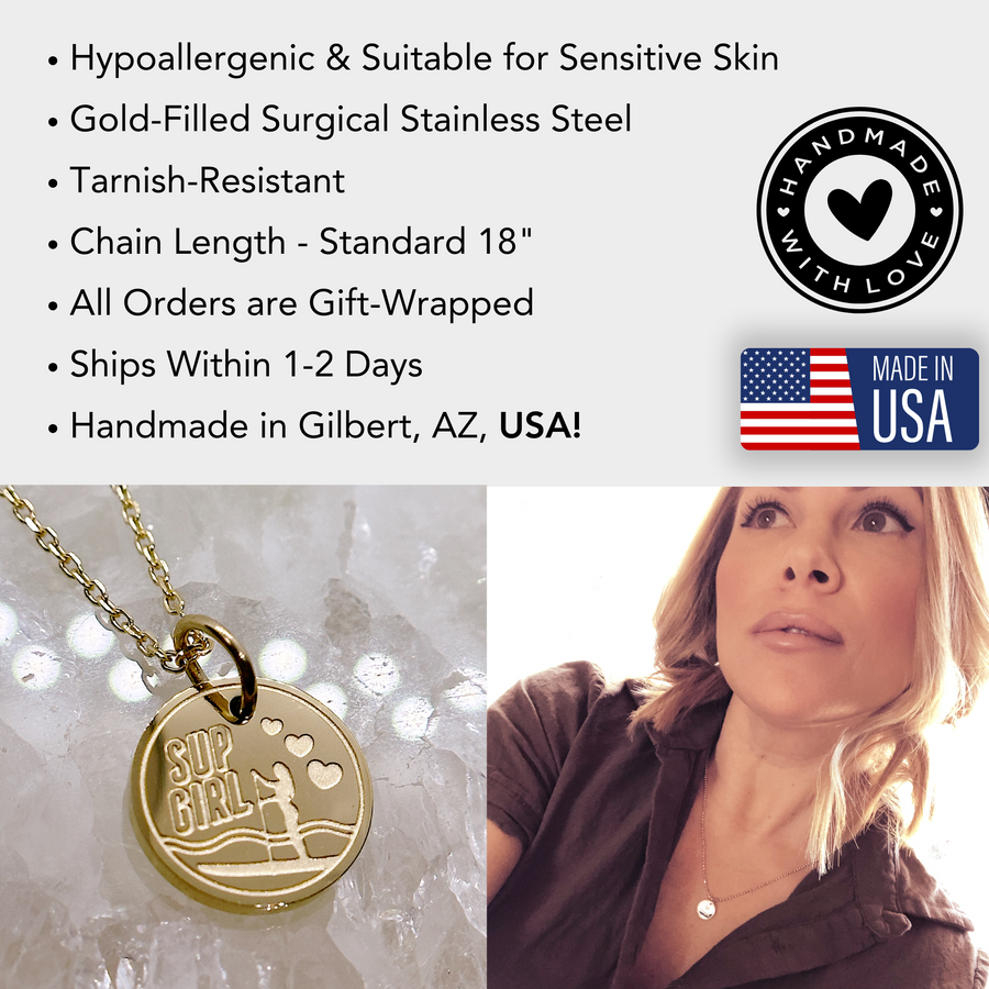 Disc charm necklace information details.