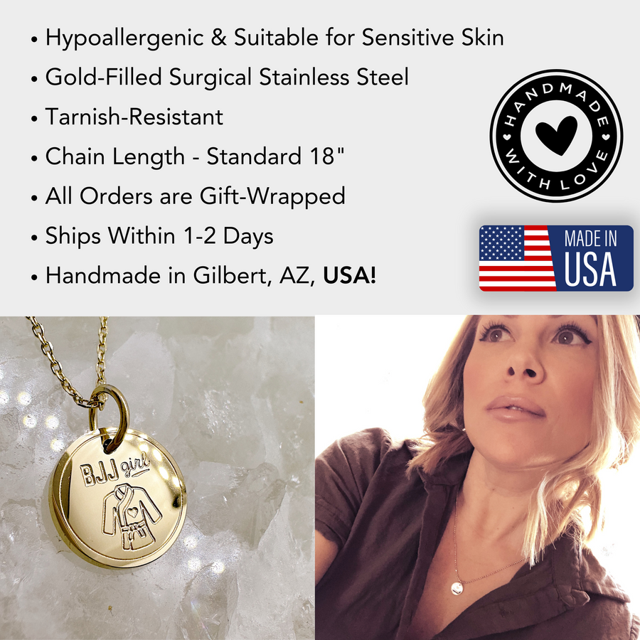  BJJ Girl  Disc Charm Necklace information details.