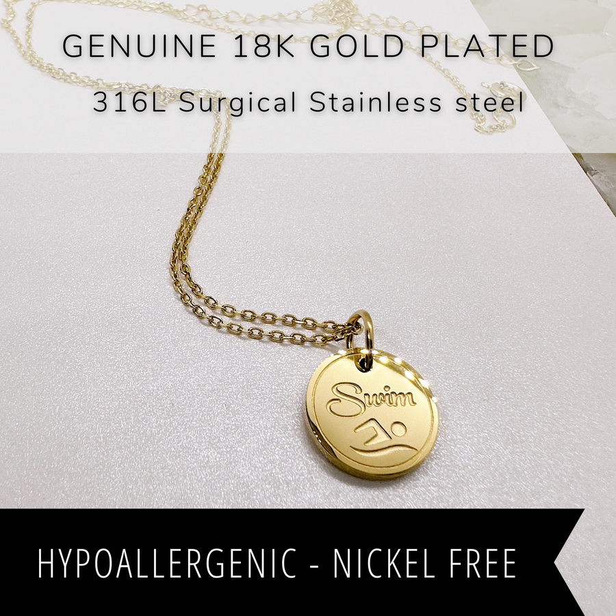 18K gold plated swim disc charm necklace.