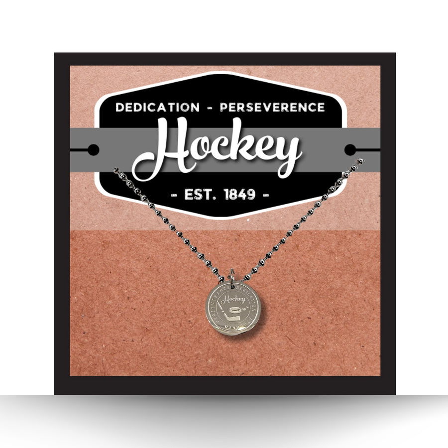 16MM Hockey disc charm necklace.
Dedication - Strength - Perseverance